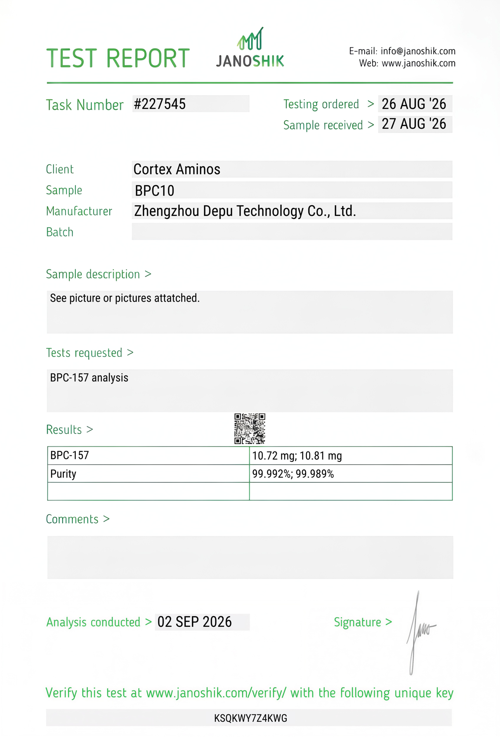BPC-157 COA lab report
