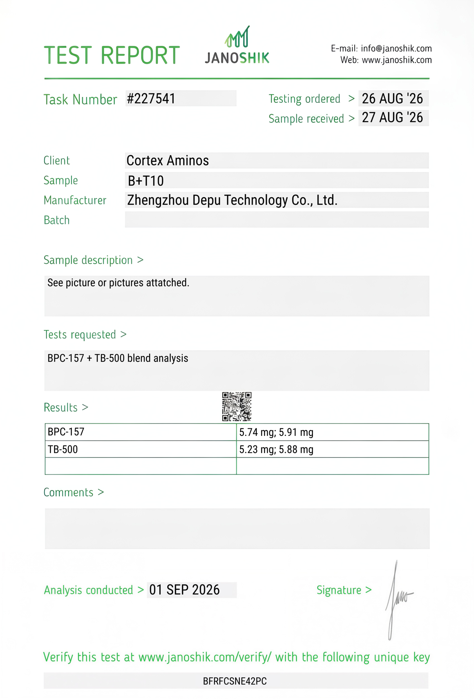 Wolverine BPC-157 + TB-500 COA lab report