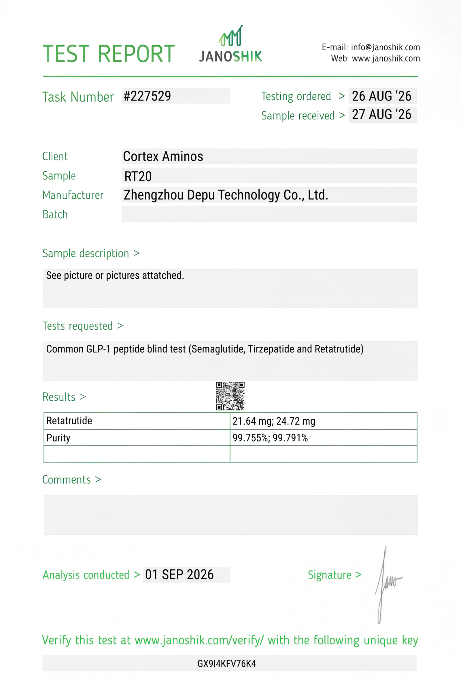 GLP-3R COA lab report