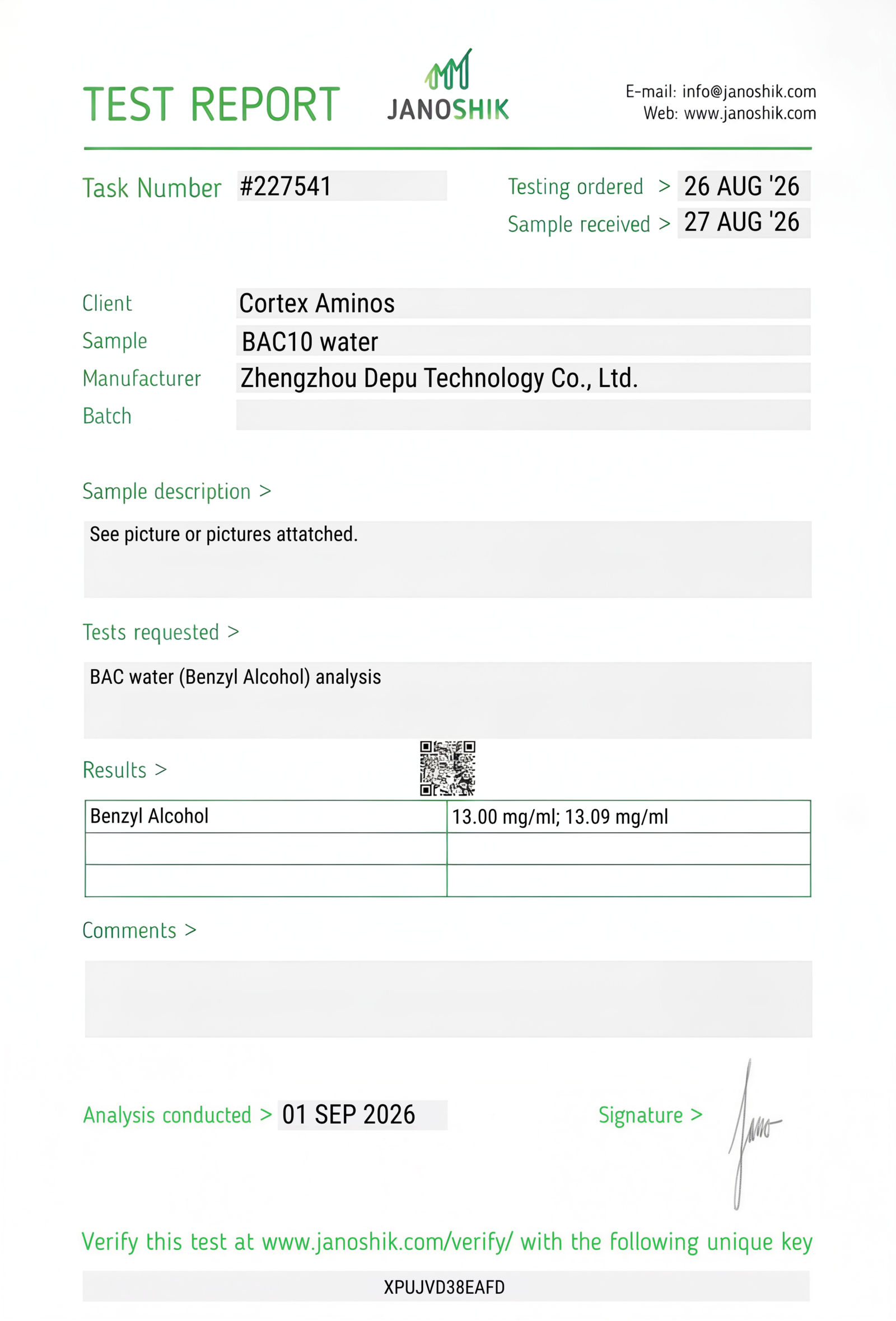 Reconstitution Solution COA lab report