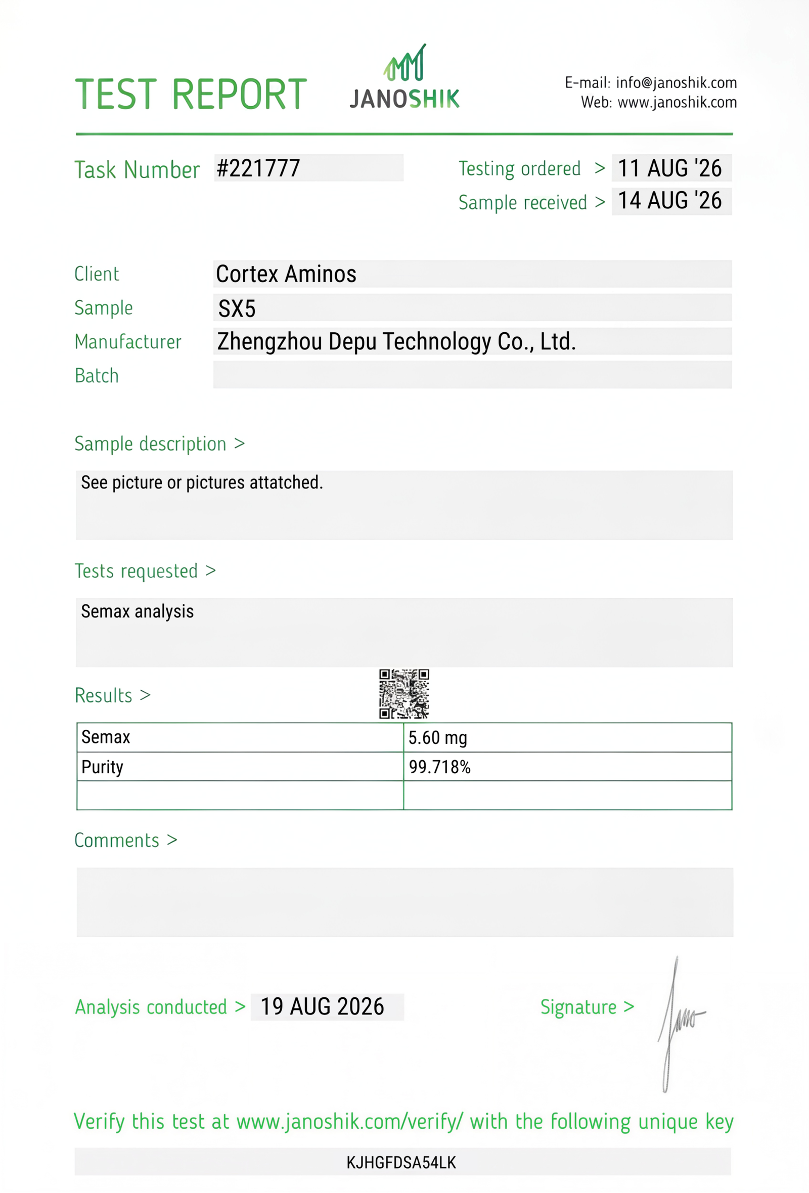 Semax COA lab report