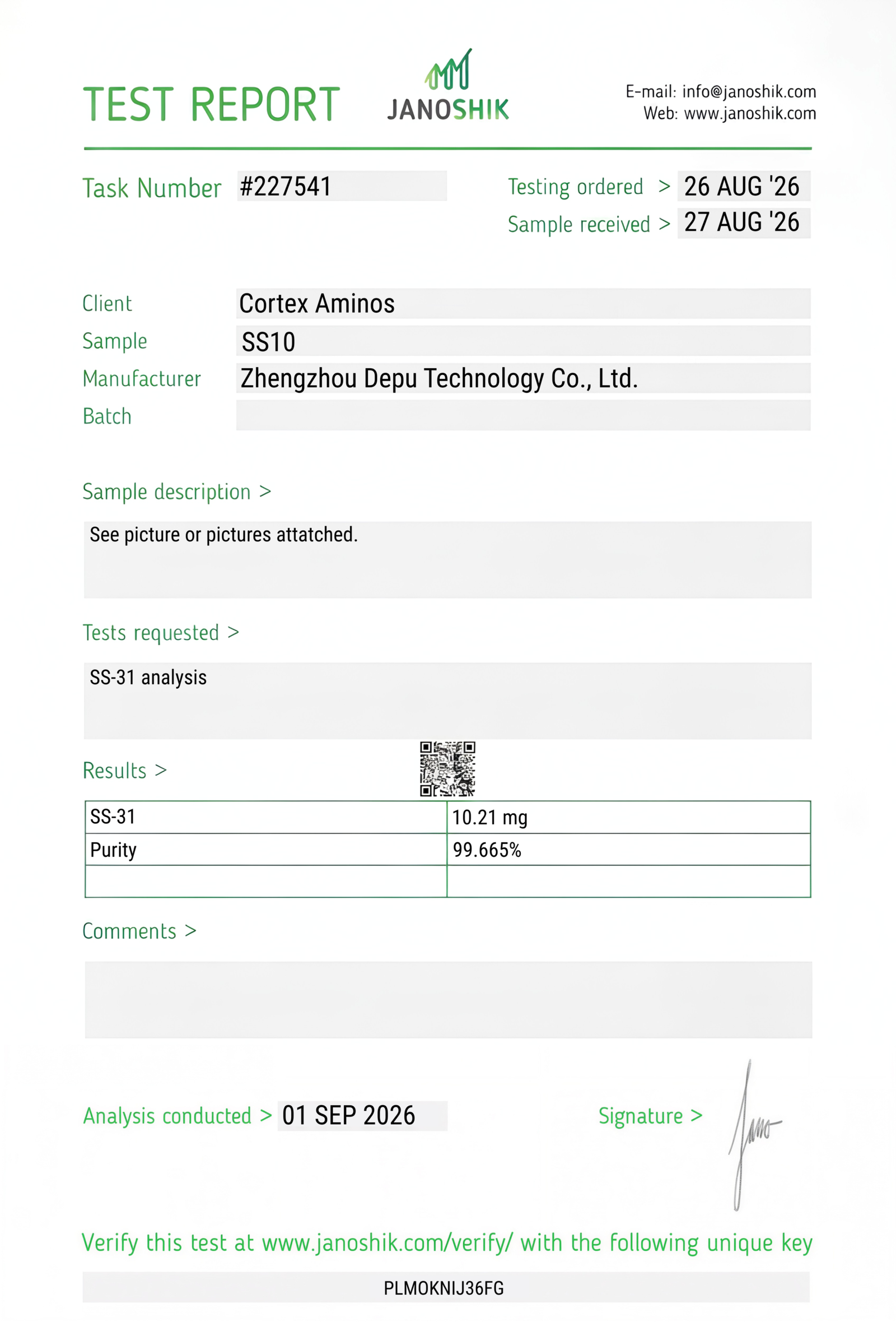 SS-31 COA lab report