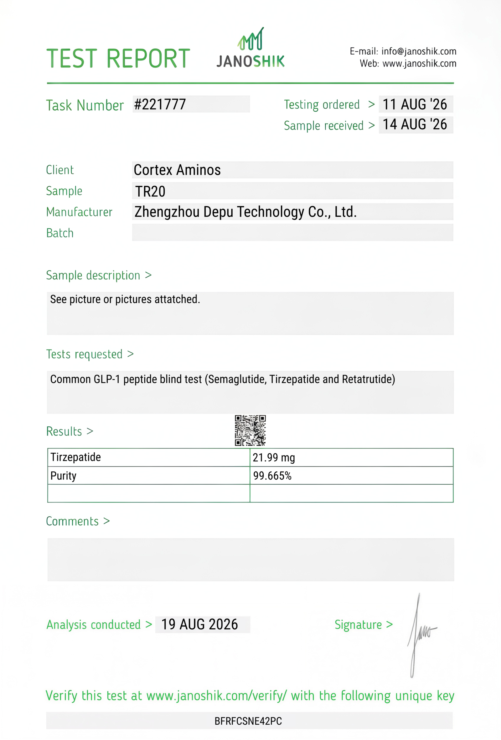 Tirzepatide COA lab report