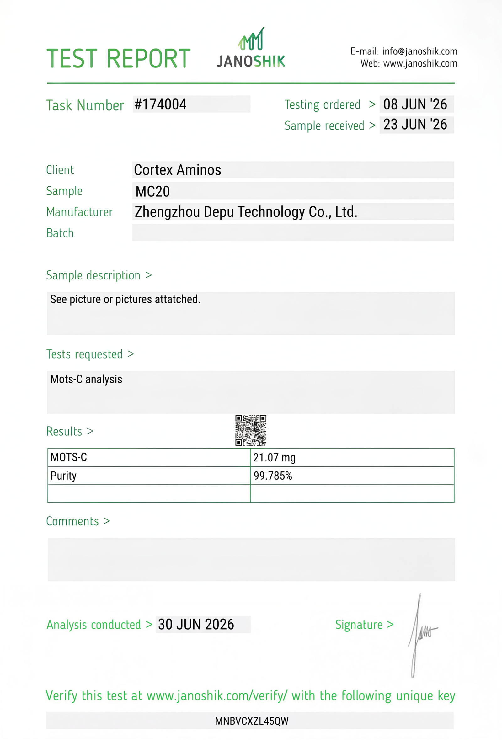 MOTS-c COA lab report